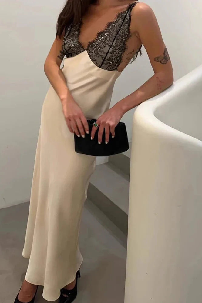 Elegant Hollow Out Lace Sleeveless Maxi Dress