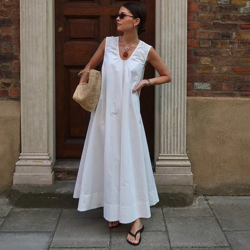 Sleeveless U Neck Loose Maxi Dress