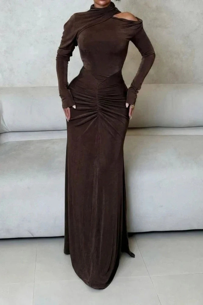 Hollow Out High Waist Slim Long Sleeve Maxi Dress