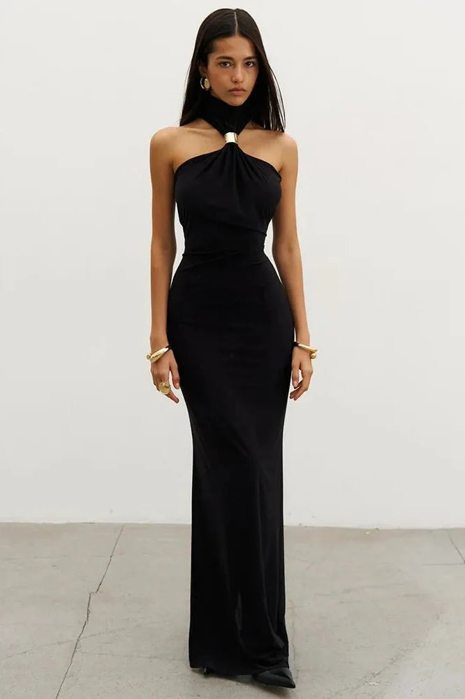 Turtleneck Off-Shoulder Strapless Sleeveless High Waist Knit Maxi Dress