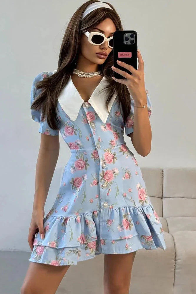 Printed Short Sleeve Patchwork Bodycon Mini Dress