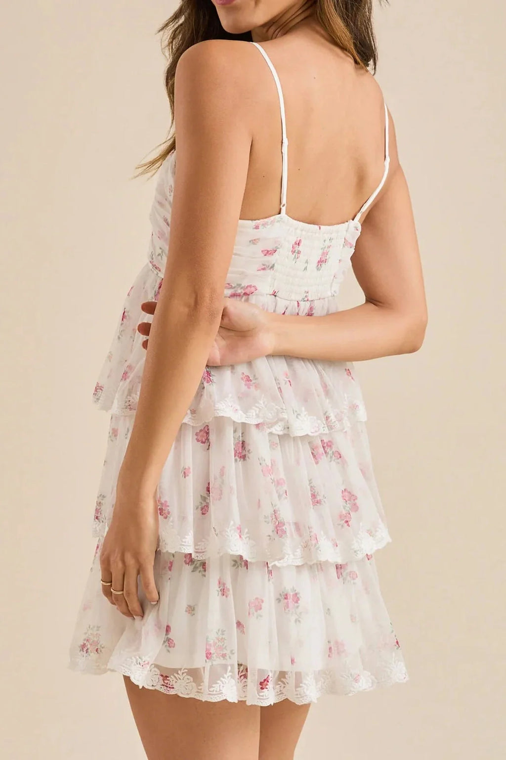 V Neck A-Line Printed Spaghetti Strap Mini Dress