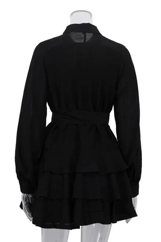 Elegant Long Sleeves Single-Breasted Belt Mini Dress
