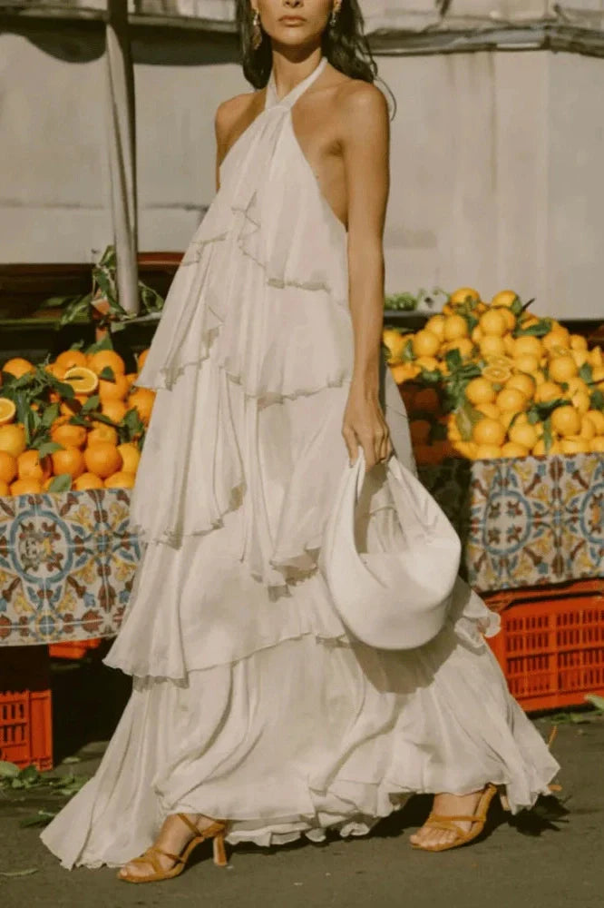 Off Shoulder Sleeveless Loose A-Line High Waist Maxi Dress
