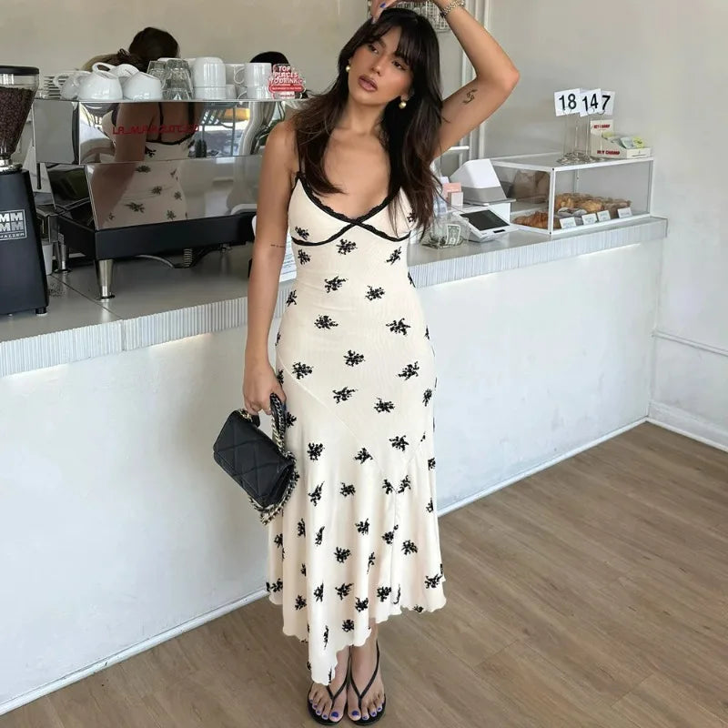Printed V-Neck Sleeveless Patchwork Maxi Dress