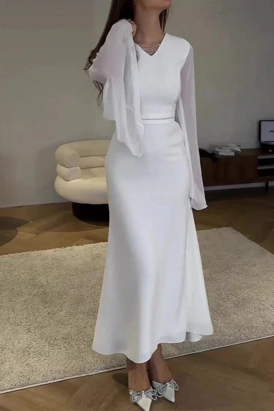 Hollow Out V-Neck Flare Sleeve Maxi Dress