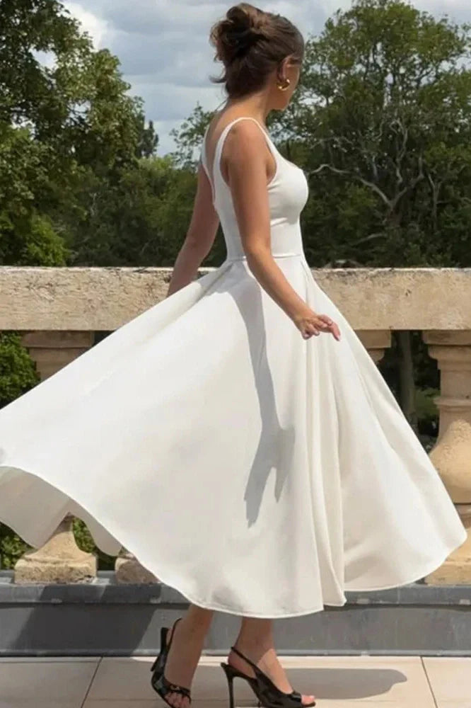 Spaghetti Strap Backless High Waist A-line Pleated Maxi Dress