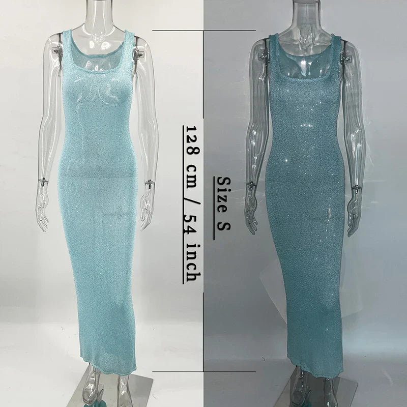 See-Through Knitted Slim Backless Maxi Dress
