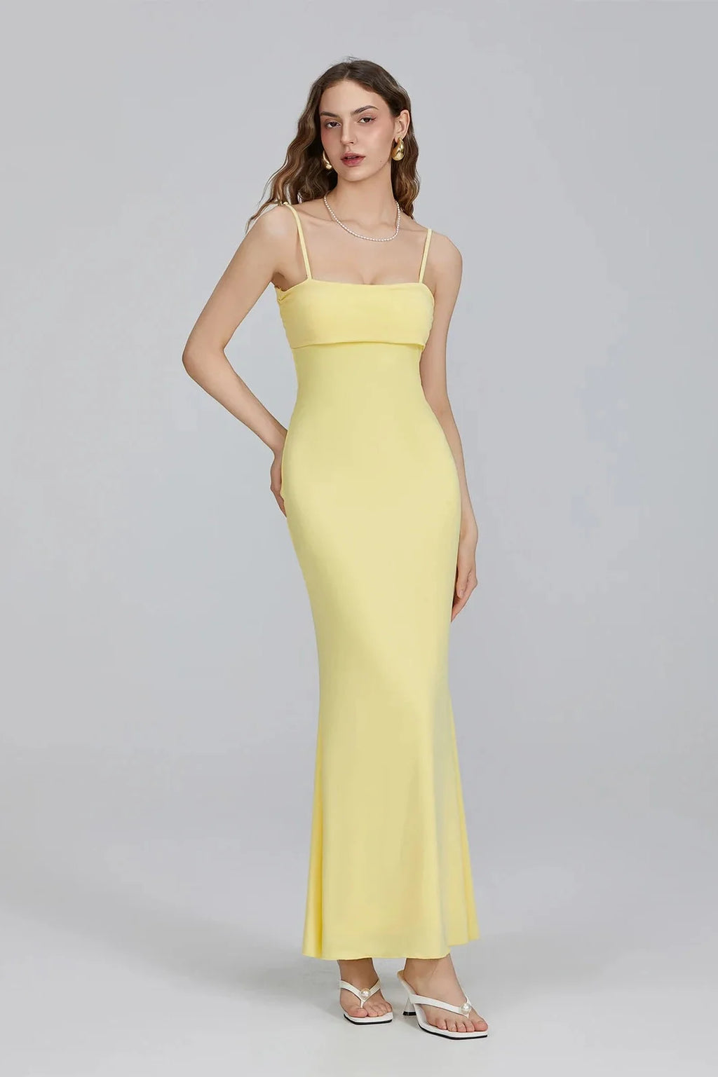 Square Neck Spaghetti Strap Slim Fit Maxi Dress