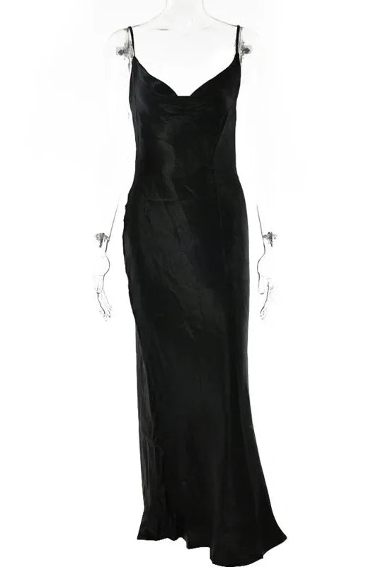 Elegant Spaghetti Strap Sleeveless Backless Maxi Dress