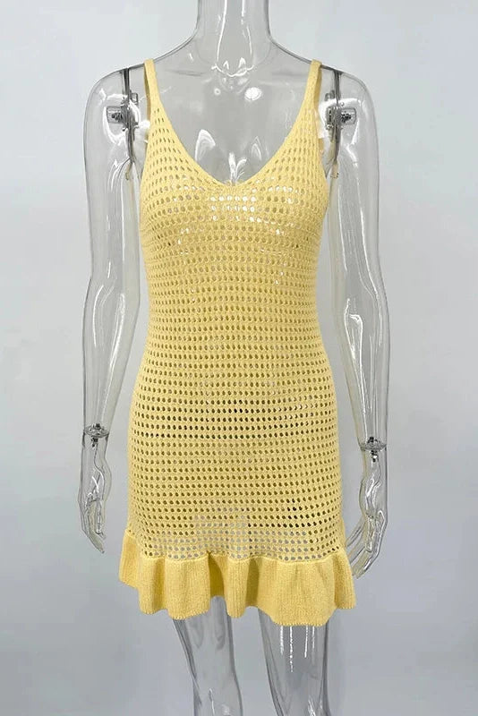 Hollow Out Knitted See Through Mini Dress