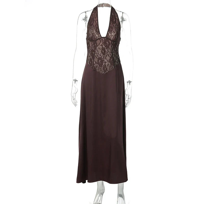 Hollow Lace Backless Slim Maxi Dress