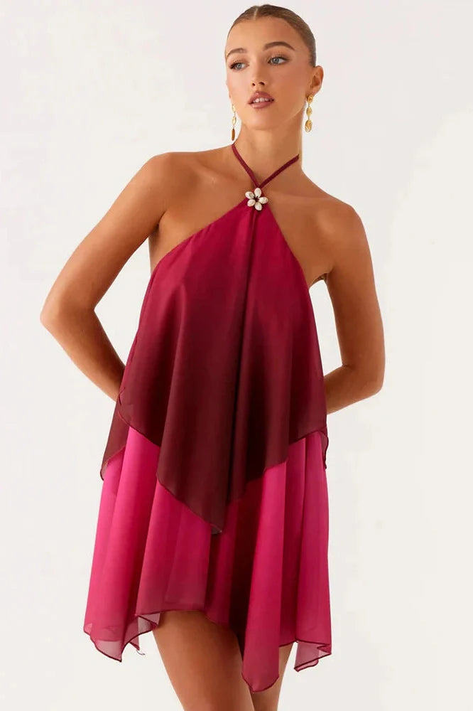 Backless Zipper Off-Shoulder Sleeveless Mini Dress