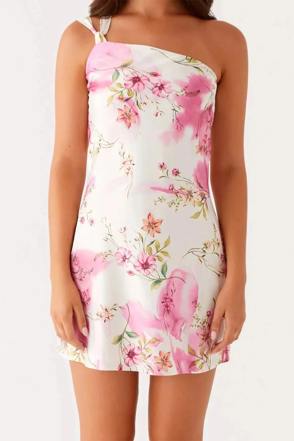 Sleeveless One Shoulder Printed Mini Dress