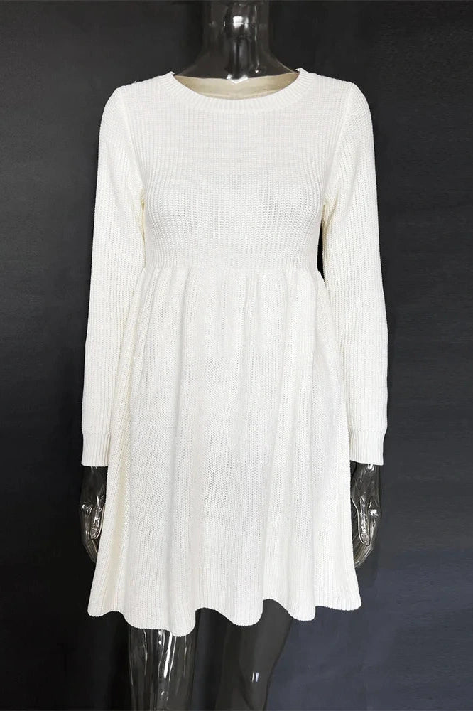 Hollow Out Pleated Slim Long Sleeve High Waist Mini Dress