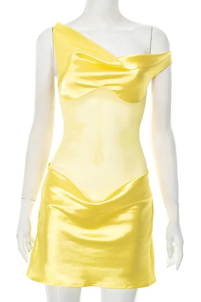 One Shoulder Backless Patchwork Sleeveless Mini Dress