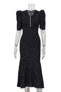 Printed High Waist V-Neck Short Sleeve Slim Maxi Dress