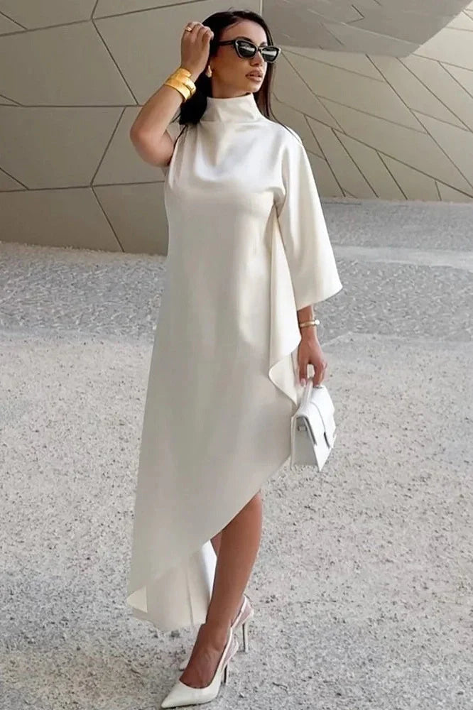 Elegant Loose Turtleneck Sleeveless High Waist Irregular Maxi Dress