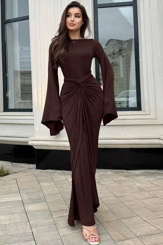 Long Sleeve O Neck High Waist Bodycon Maxi Dress