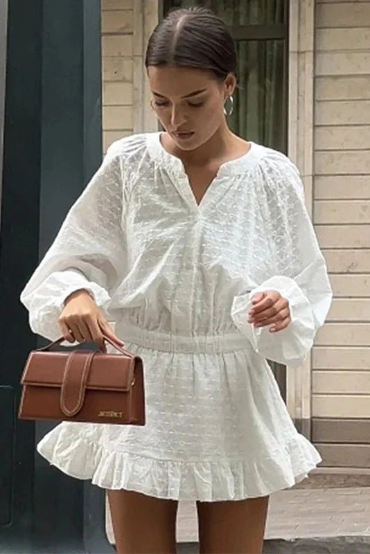 Elegant A-Line Sleeves Fit Waist Mini Dress