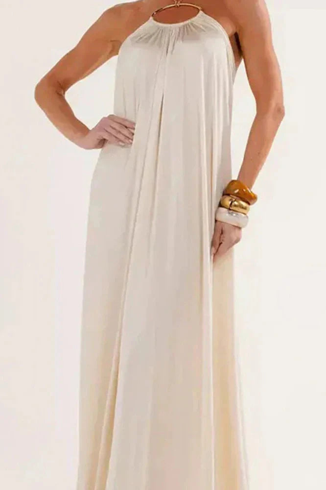 Elegant Hollow Out High Waist Backless Loose Maxi Dress