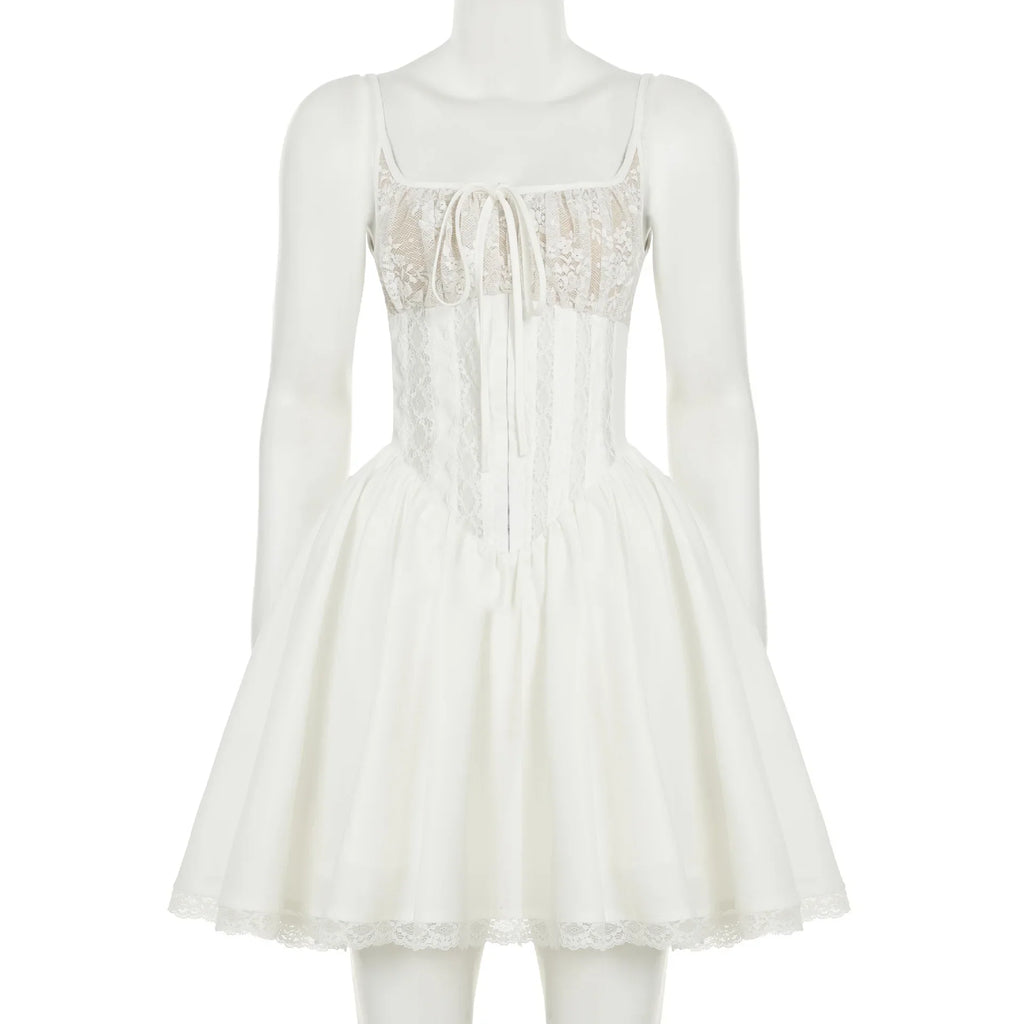 Lace Square Collar Slim A-Line Mini Dress