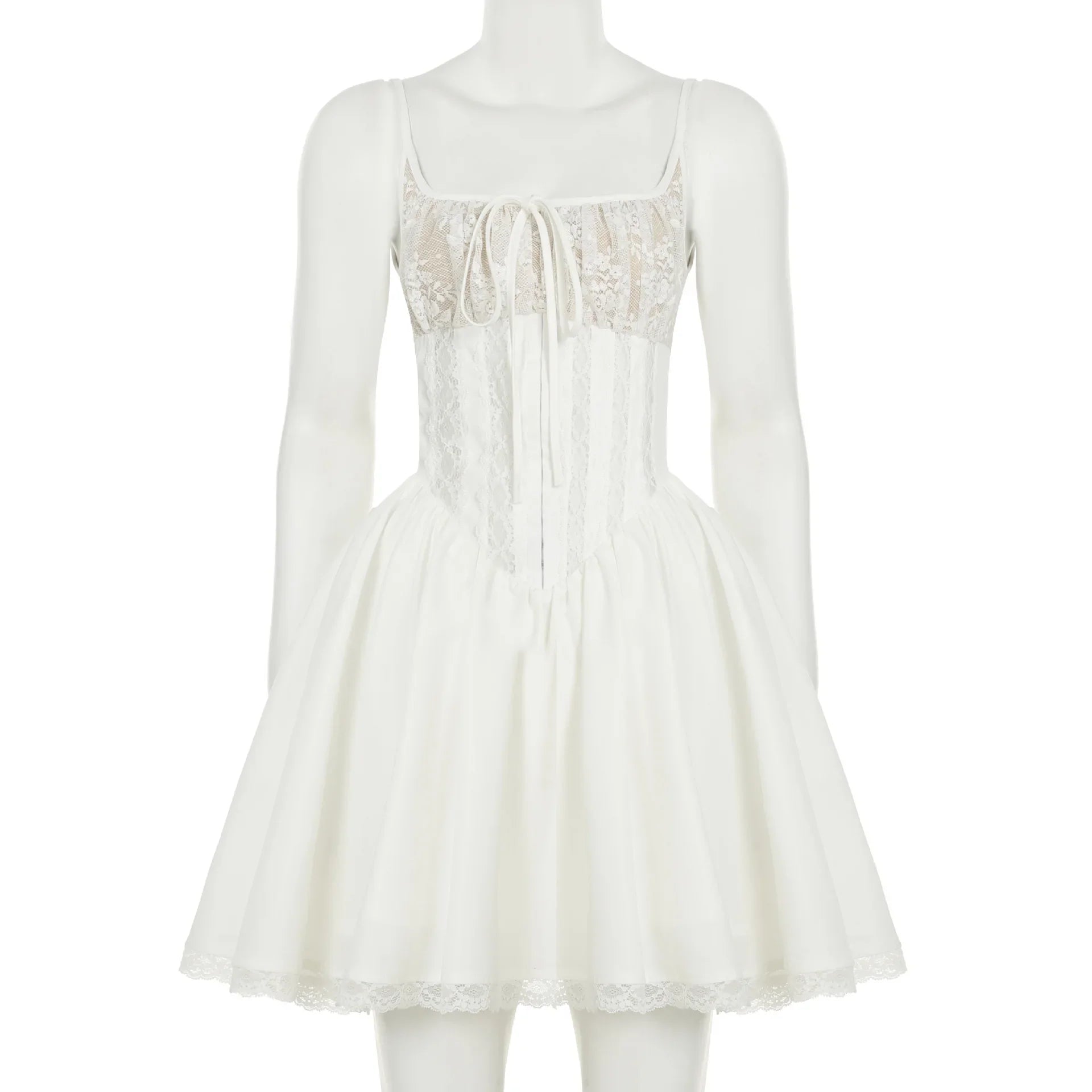 Lace Square Collar Slim A-Line Mini Dress