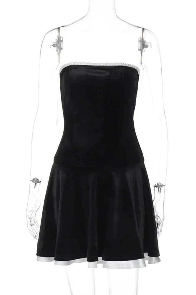 Strapless Lace Up Off Shoulder Sleeveless Mini Dress