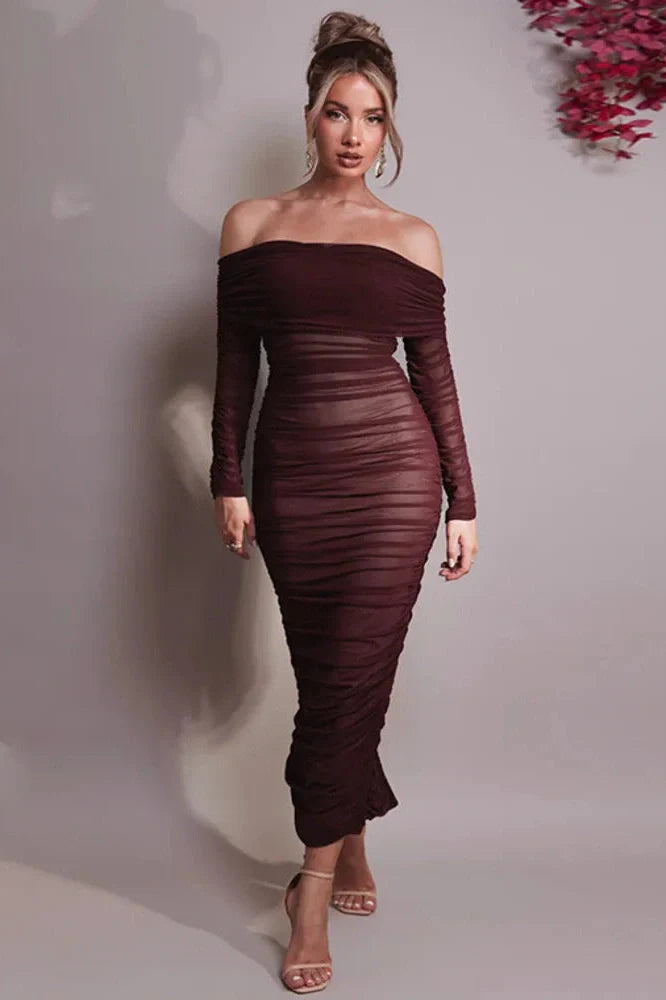 Off-shoulder Strapless Long Sleeve Backless Maxi Dress