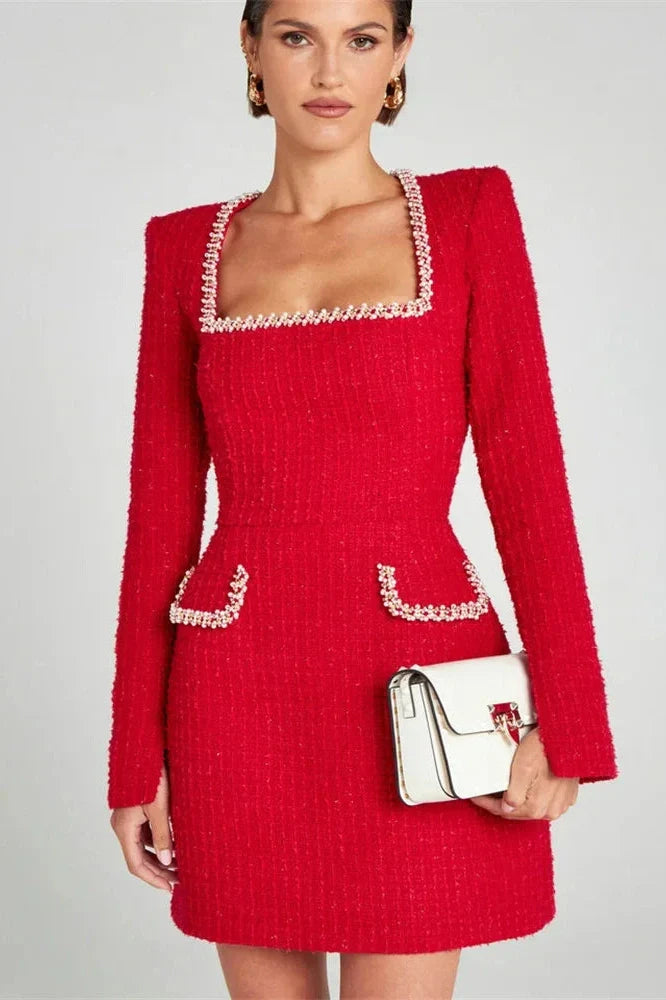 Long Sleeve Square Collar Mini Dress