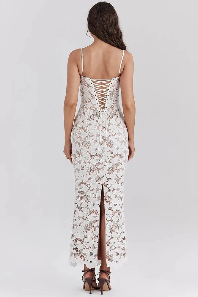 Floral Embroidery Spaghetti Strap Sleeveless Maxi Dress