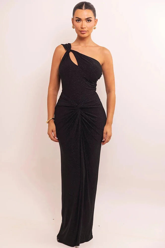 Inclined Shoulder Sleeveless Backless Maxi Dress