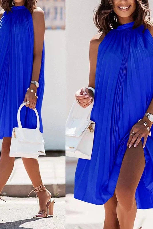 Pleated A Line Loose Strapless Sleeveless Midi Dress