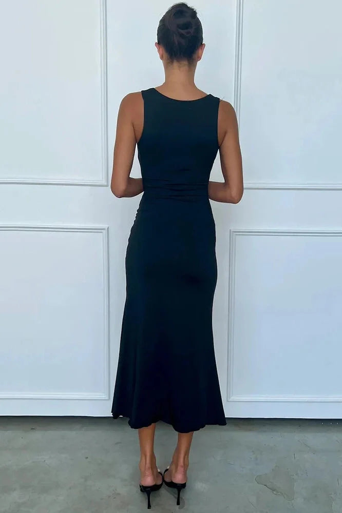 Elegant Deep V Neck Sleeveless Slim Fit Maxi Dress