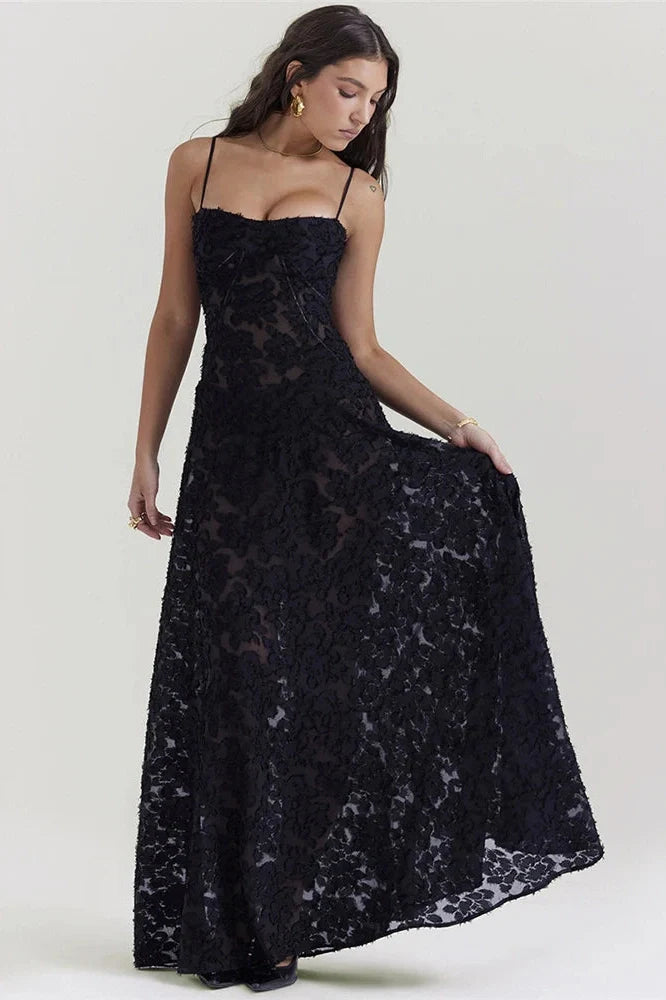 Elegant Print Spaghetti Strap Sleeveless Backless Maxi Dress