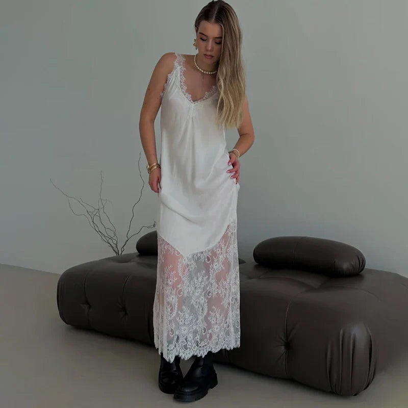 Spaghetti Strap Lace Backless Slim Maxi Dress