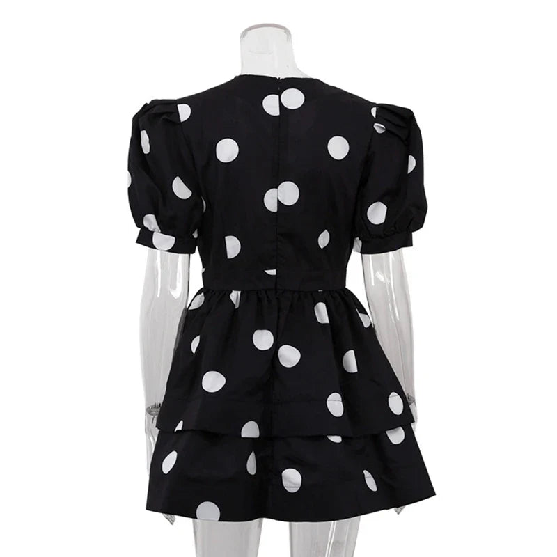 Deep V Neck Printed Puff Sleeve  A-Line Mini Dress