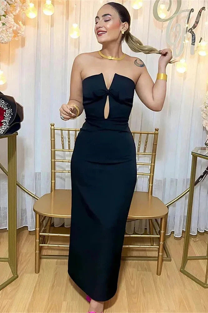 Hollow Out Off-Shoulder Slim Patchwork  Maxi Dress