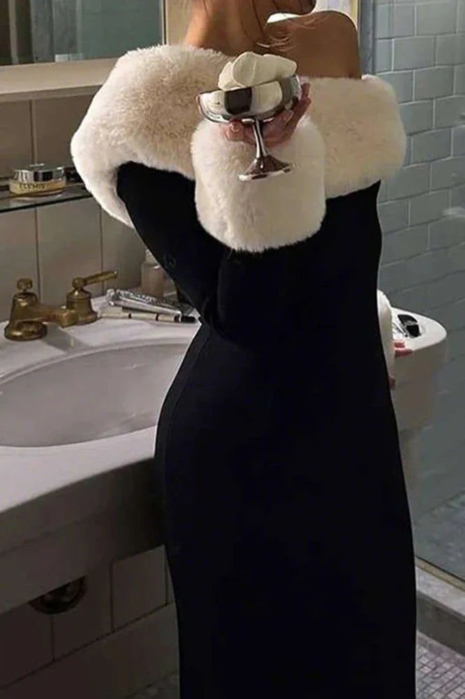 Elegant Slash Collar Slim Maxi Dress