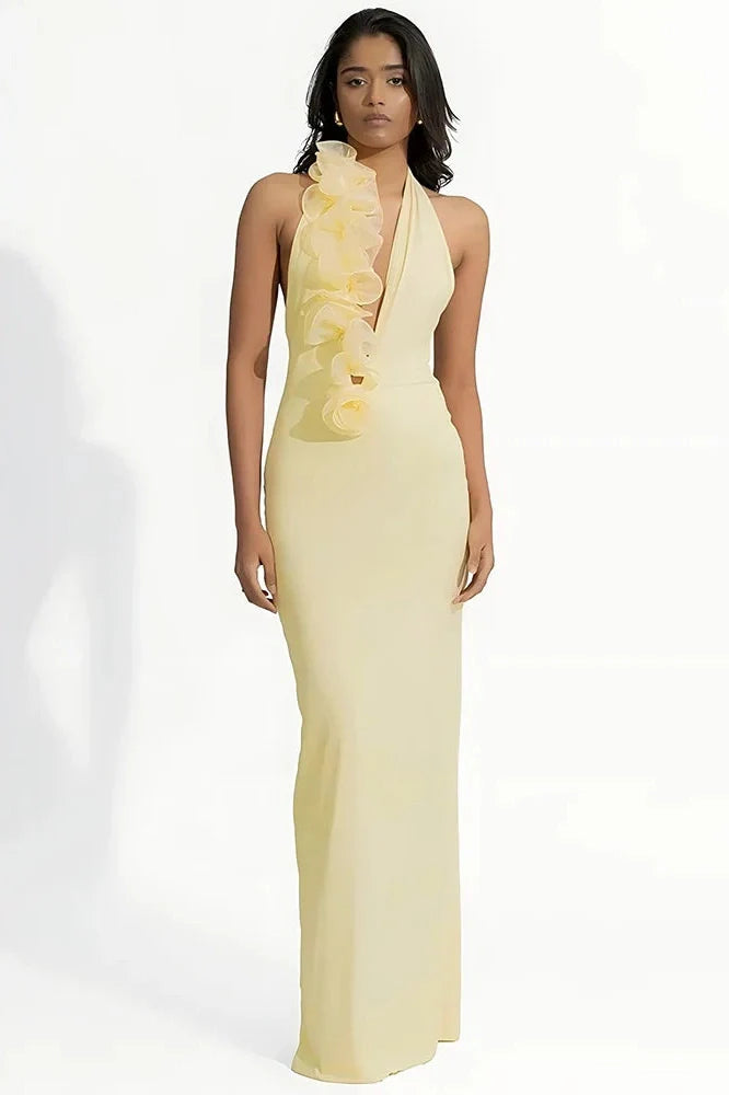 Deep V Neck Sleeveless Backless Bodycon Maxi Dress