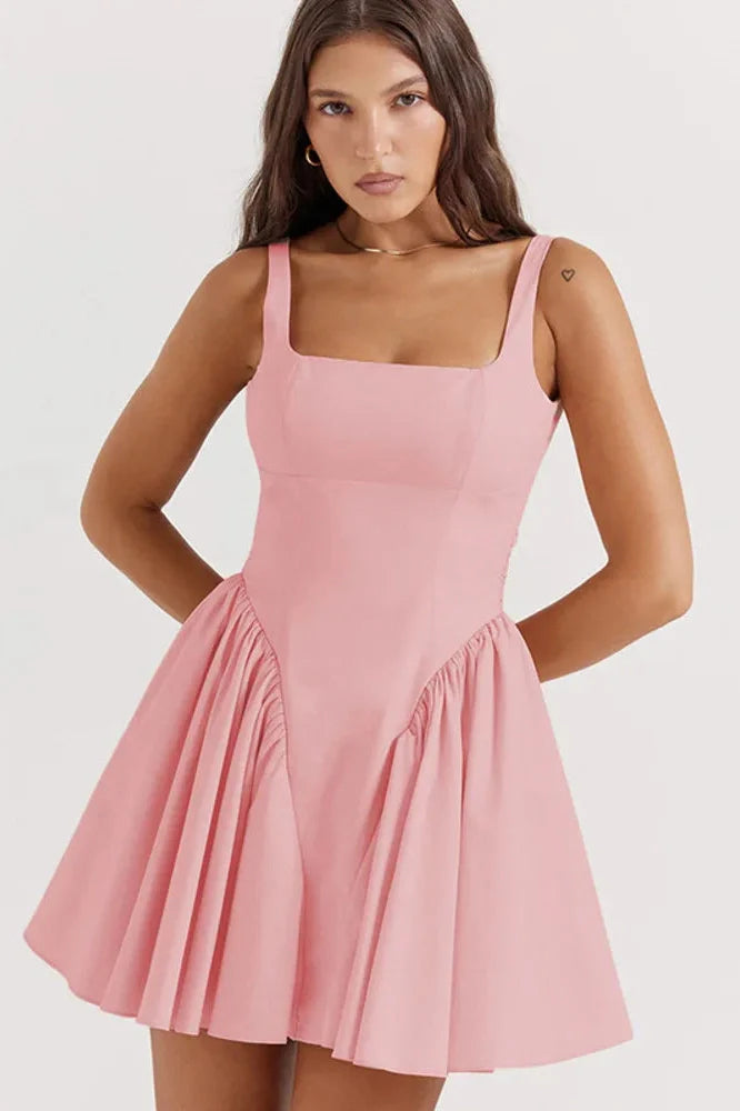 Elegant Square Collar Sleeveless Backless Mini Dress