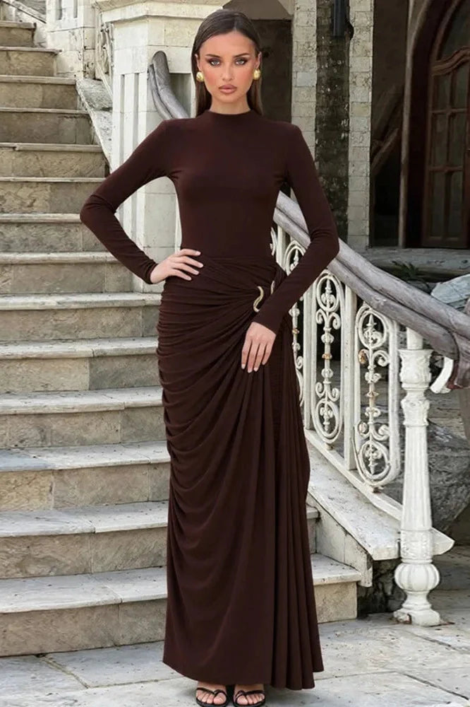 Long Sleeve O Neck High Waist Bodycon Maxi Dress