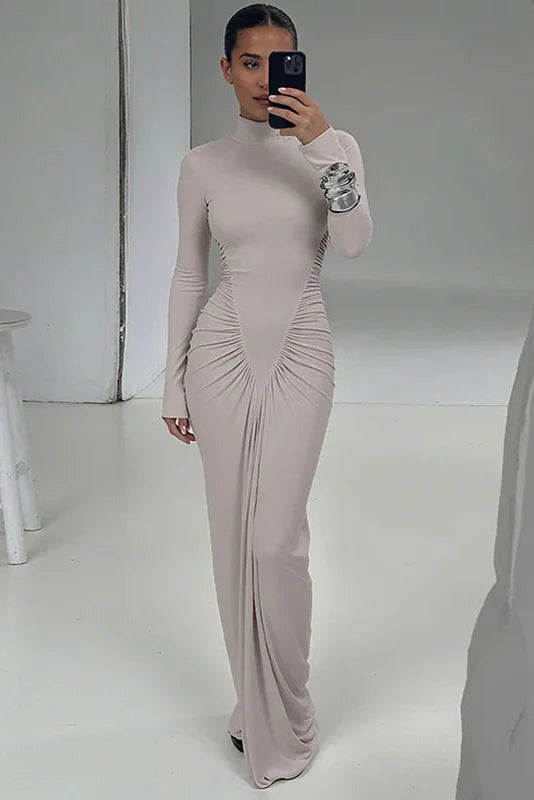 Elegant Turtleneck Slim Long Sleeve High Waist Maxi Dress