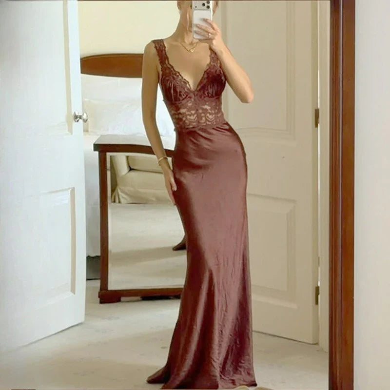 Lace Patchwork Hollow Out Backless Maxi Dress