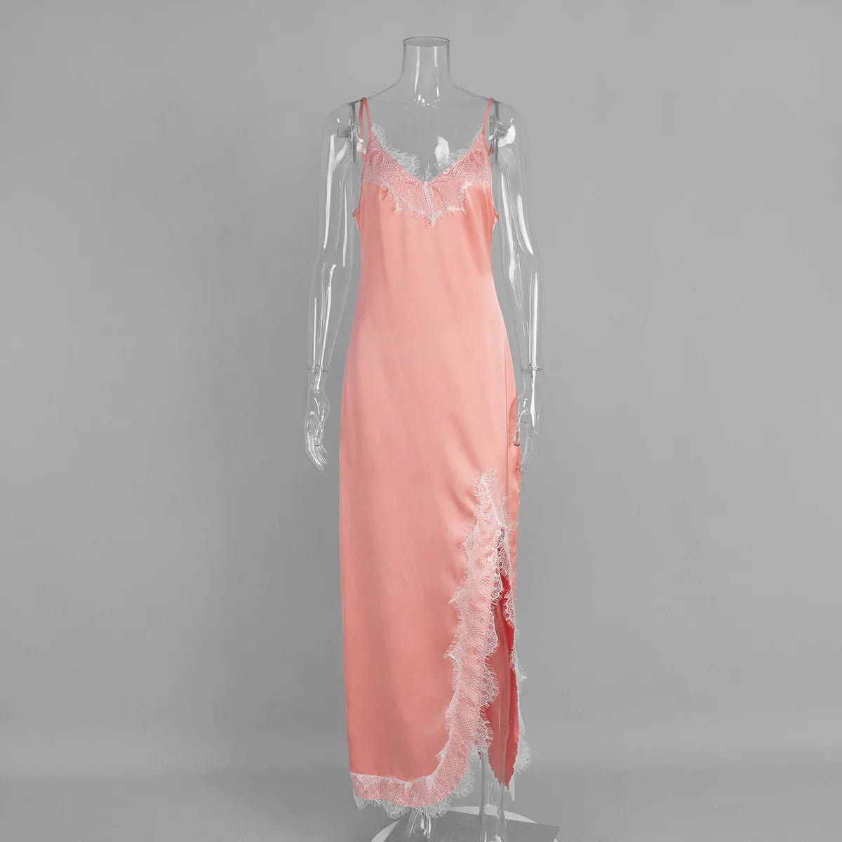 Lace Spaghetti Strap V Neck Slit Maxi Dress
