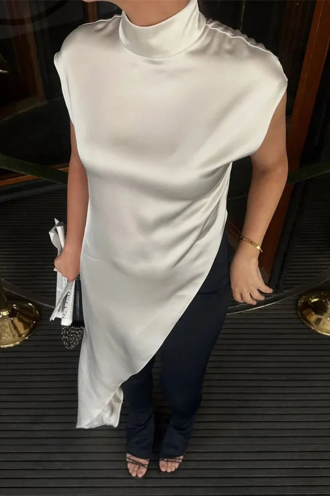 Sleeveless Turtleneck Patchwork Slim Midi Dress