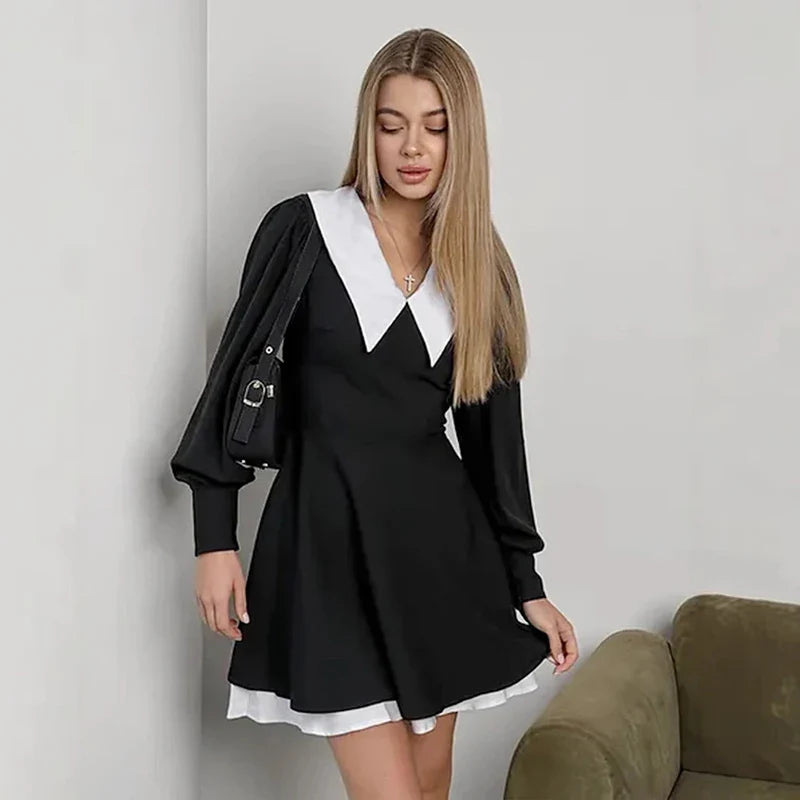 Lantern Sleeve High Waist A-Line Mini Dress