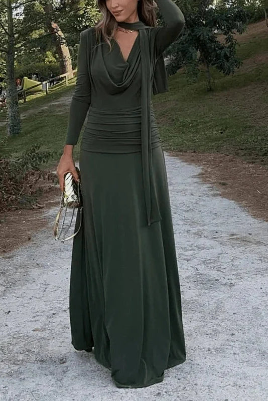 Long Sleeve V-Neck Slim High Waist Maxi Dress