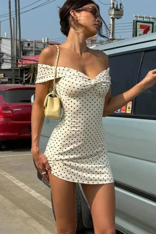 Polka Dot Print Sleeveless Backless Slim Mini Dress