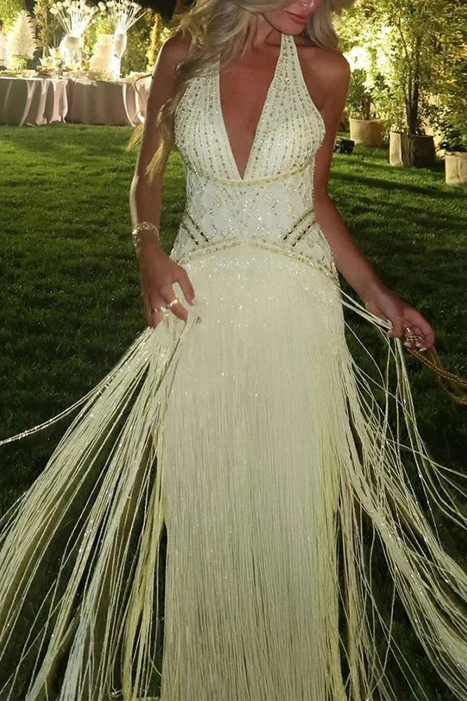 Sleeveless Backless High Waist V-Neck Slim Maxi Dress